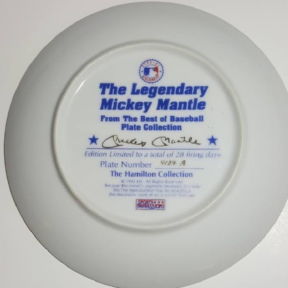 The Legendary Great Mickey Mantle Baseball Collectors Plate #4104A - Picture 2 of 4
